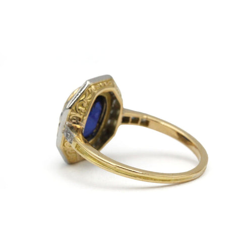 50 Bague ancienne en or jaune 750, platine, saphir et diamants 58 Facettes 1441