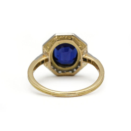 50 Bague ancienne en or jaune 750, platine, saphir et diamants 58 Facettes 1441