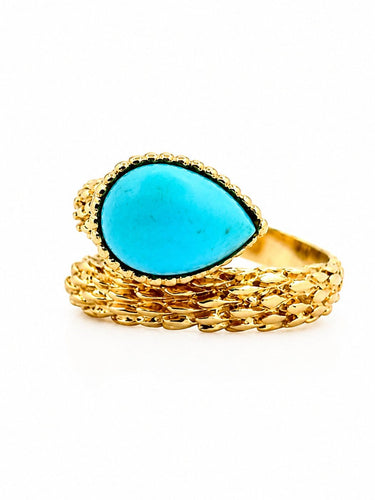 54 Boucheron Serpent Bohème - Bague en or jaune et turquoise 58 Facettes Sb