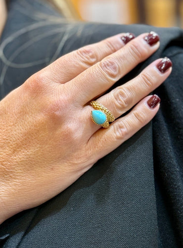 54 Boucheron Serpent Bohème - Bague en or jaune et turquoise 58 Facettes Sb