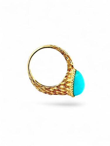 54 Boucheron Serpent Bohème - Bague en or jaune et turquoise 58 Facettes Sb