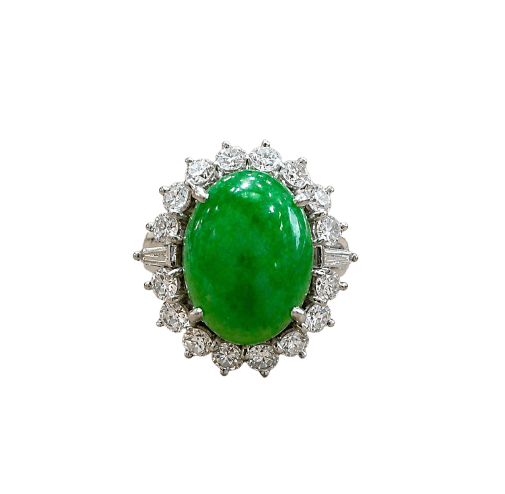 51 Bague en or blanc 18 ct avec jade vert et diamants 58 Facettes 90435