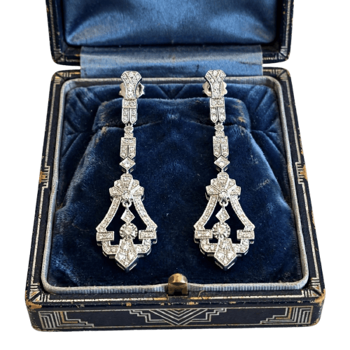 Art déco - Boucles d'oreilles en or blanc 18 kt et diamants