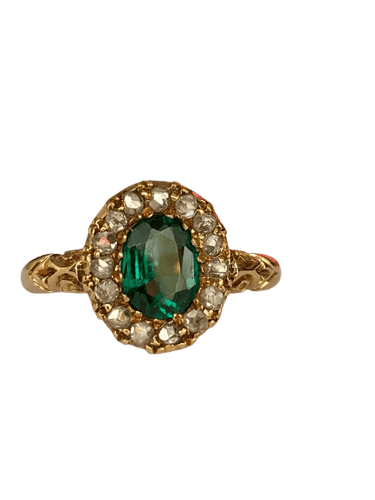 56 Bague édouardienne en or jaune 18K, doublet grenat vert et diamants 58 Facettes ring