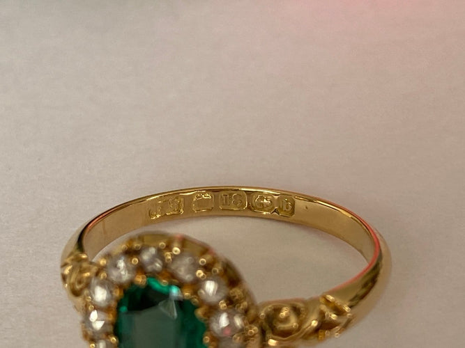 56 Bague édouardienne en or jaune 18K, doublet grenat vert et diamants 58 Facettes ring