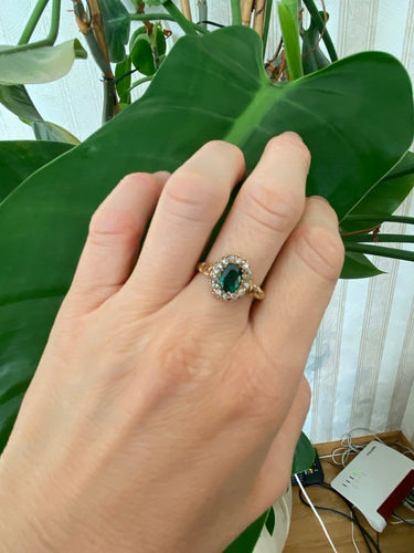 56 Bague édouardienne en or jaune 18K, doublet grenat vert et diamants 58 Facettes ring