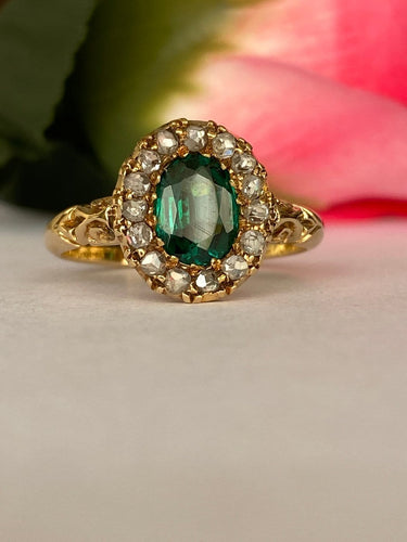 56 Bague édouardienne en or jaune 18K, doublet grenat vert et diamants 58 Facettes ring