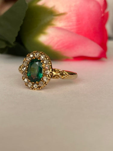 56 Bague édouardienne en or jaune 18K, doublet grenat vert et diamants 58 Facettes ring