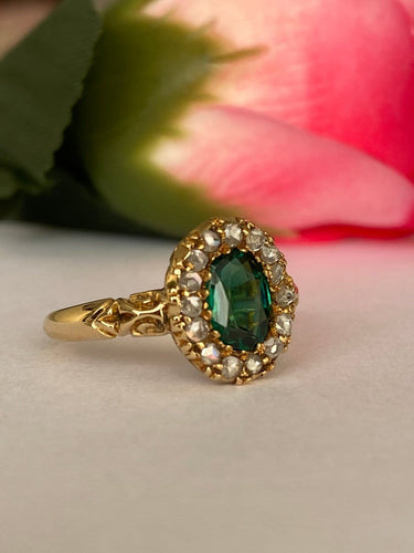 56 Bague édouardienne en or jaune 18K, doublet grenat vert et diamants 58 Facettes ring