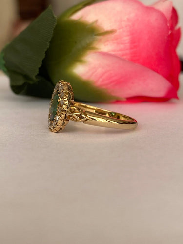 56 Bague édouardienne en or jaune 18K, doublet grenat vert et diamants 58 Facettes ring