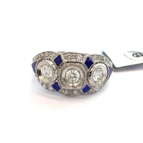 55 Bague en platine avec diamants et émail 58 Facettes 494/26 E
