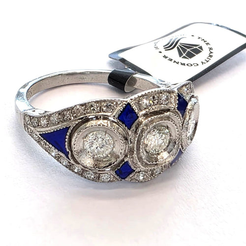 55 Bague en platine avec diamants et émail 58 Facettes 494/26 E