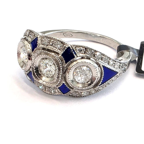 55 Bague en platine avec diamants et émail 58 Facettes 494/26 E