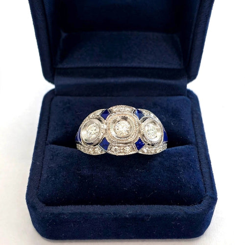 55 Bague en platine avec diamants et émail 58 Facettes 494/26 E