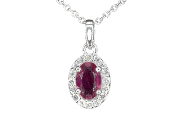 Pendentif halo en or blanc avec diamants et rubis 58 Facettes 2017