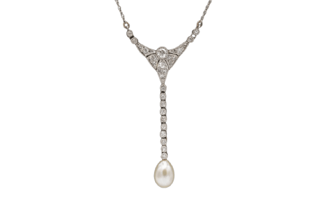 Collier ancien en platine, diamants et perle