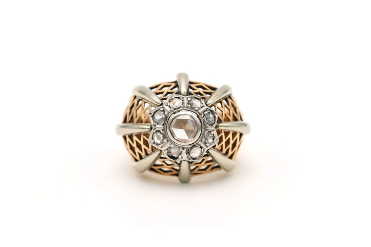 52 Art Déco - Bague en or jaune et blanc 18 carats et diamants 58 Facettes 17664