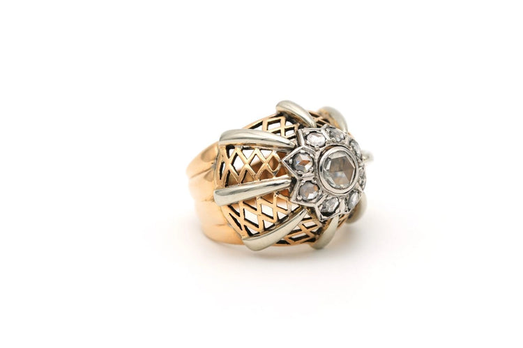 52 Art Déco - Bague en or jaune et blanc 18 carats et diamants 58 Facettes 17664