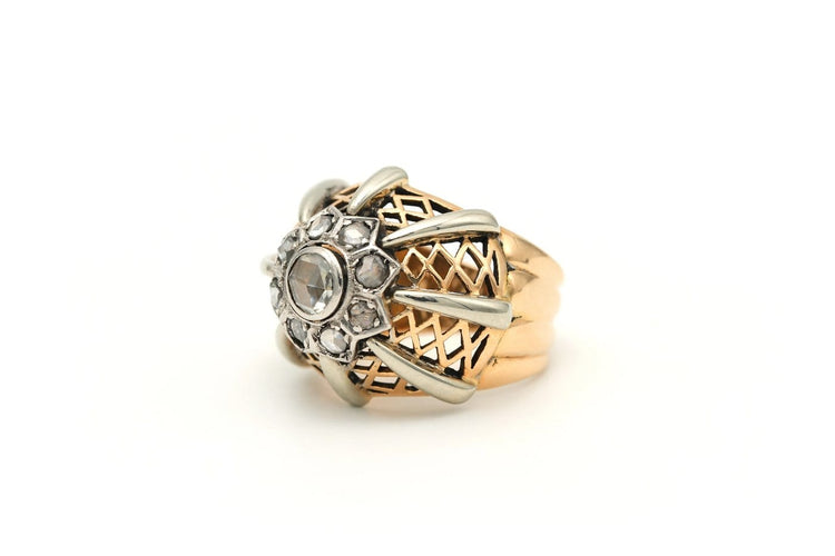 52 Art Déco - Bague en or jaune et blanc 18 carats et diamants 58 Facettes 17664