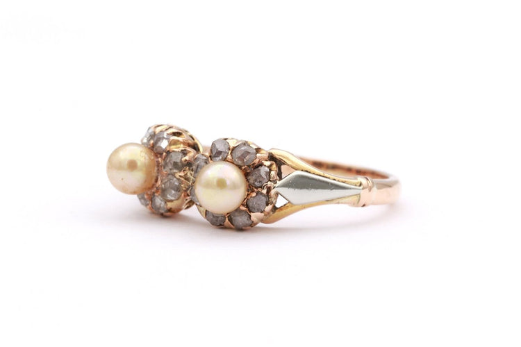 51 Art Déco - Bague en or jaune et blanc, perles fines et diamants 58 Facettes 18911