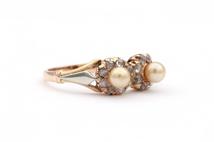 51 Art Déco - Bague en or jaune et blanc, perles fines et diamants 58 Facettes 18911