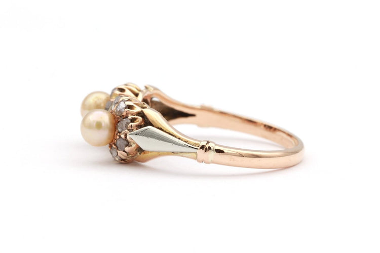 51 Art Déco - Bague en or jaune et blanc, perles fines et diamants 58 Facettes 18911