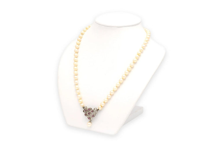 Collier années 70 en or blanc, perles et rubis 58 Facettes B278