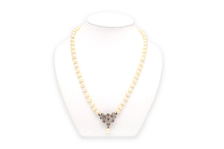 Collier années 70 en or blanc, perles et rubis 58 Facettes B278