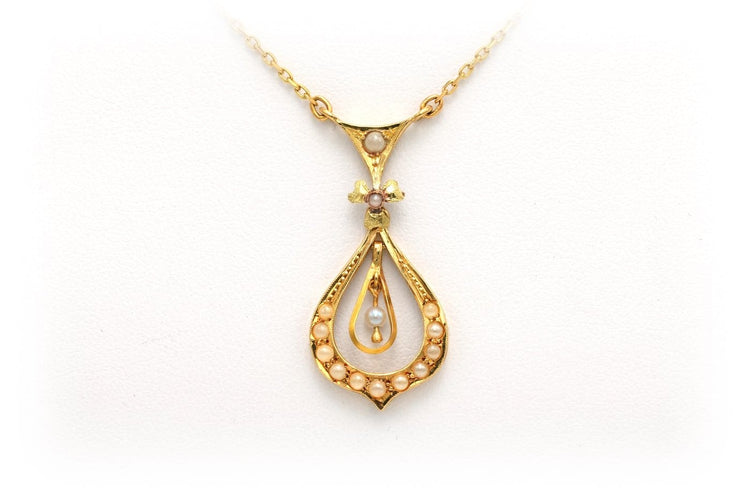 Art Nouveau - Collier en or jaune 18 carats et perles 58 Facettes B291
