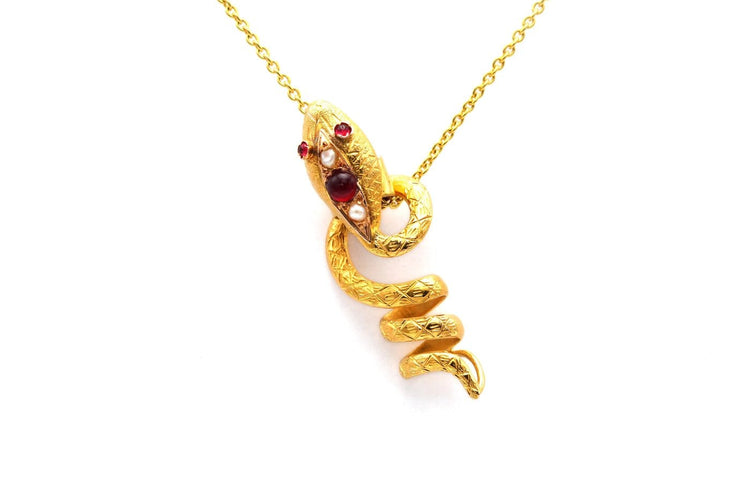 Art Nouveau - Pendentif en or jaune 18 carats, rubis et perles 58 Facettes 23270
