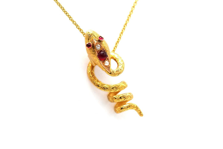 Art Nouveau - Pendentif en or jaune 18 carats, rubis et perles 58 Facettes 23270