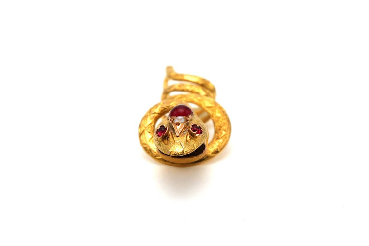 Art Nouveau - Pendentif en or jaune 18 carats, rubis et perles 58 Facettes 23270