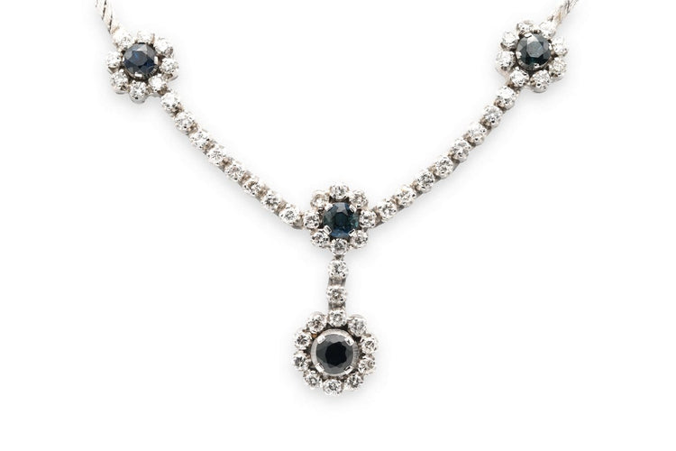 Années 70 - Collier en or blanc, saphirs et diamants 58 Facettes 23301