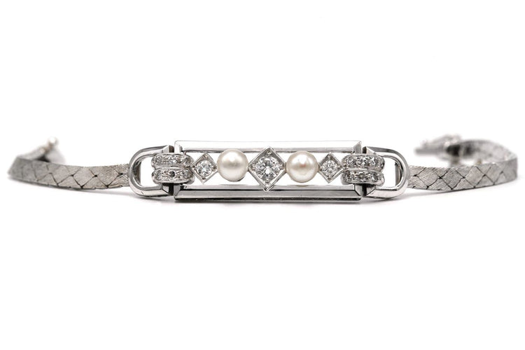 Art Déco - Bracelet en or blanc, perles et diamants 58 Facettes 23417
