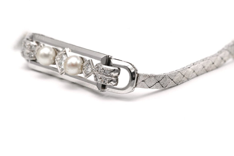 Art Déco - Bracelet en or blanc, perles et diamants 58 Facettes 23417