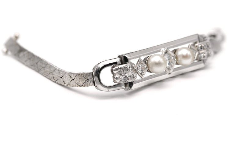 Art Déco - Bracelet en or blanc, perles et diamants 58 Facettes 23417