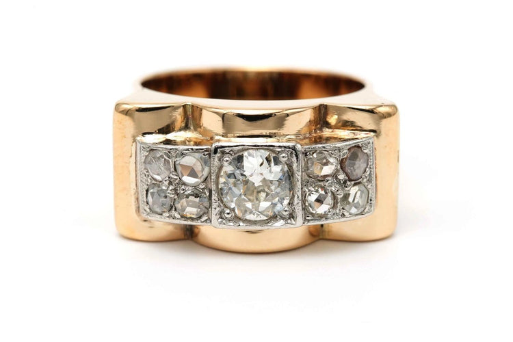 57 Art Déco - Bague en or jaune et blanc 18 carats et diamants 58 Facettes 23290