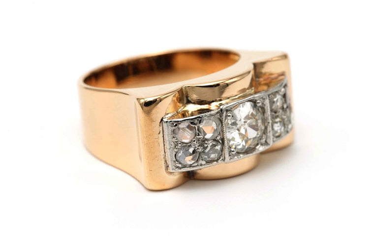 57 Art Déco - Bague en or jaune et blanc 18 carats et diamants 58 Facettes 23290