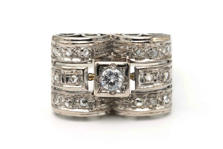 52 Art Déco - Bague en or blanc 18 carats et diamants 58 Facettes 23386