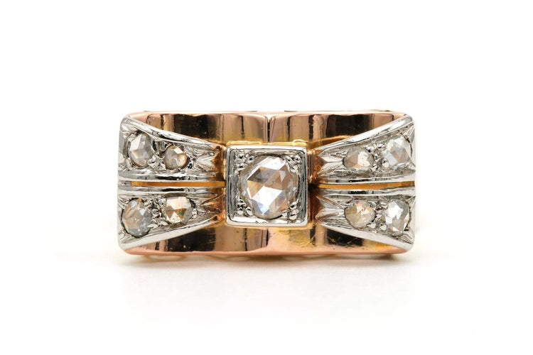 60 Art Déco - Bague en or jaune et blanc 18 carats et diamants taille rose 58 Facettes 23502