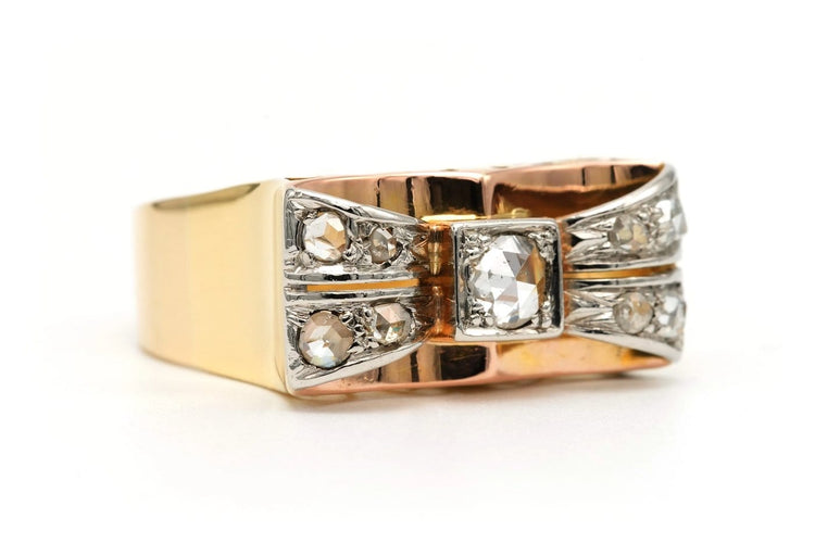 60 Art Déco - Bague en or jaune et blanc 18 carats et diamants taille rose 58 Facettes 23502