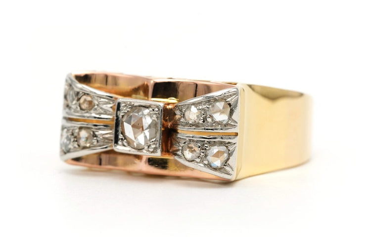 60 Art Déco - Bague en or jaune et blanc 18 carats et diamants taille rose 58 Facettes 23502