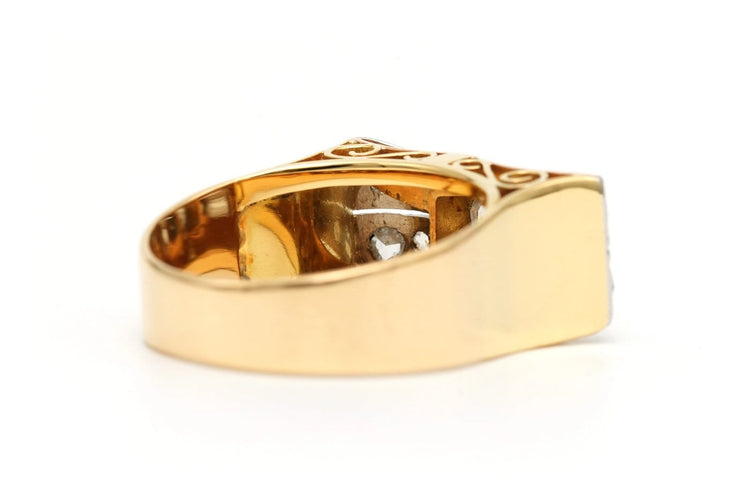60 Art Déco - Bague en or jaune et blanc 18 carats et diamants taille rose 58 Facettes 23502