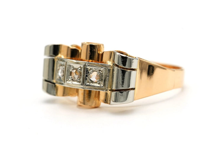 56 Art déco - Bague en or jaune et blanc 18 carats et diamants 58 Facettes 22767