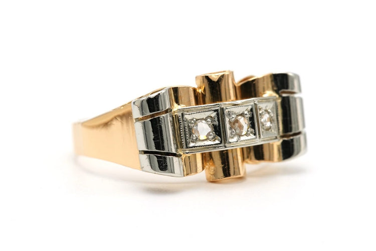 56 Art déco - Bague en or jaune et blanc 18 carats et diamants 58 Facettes 22767