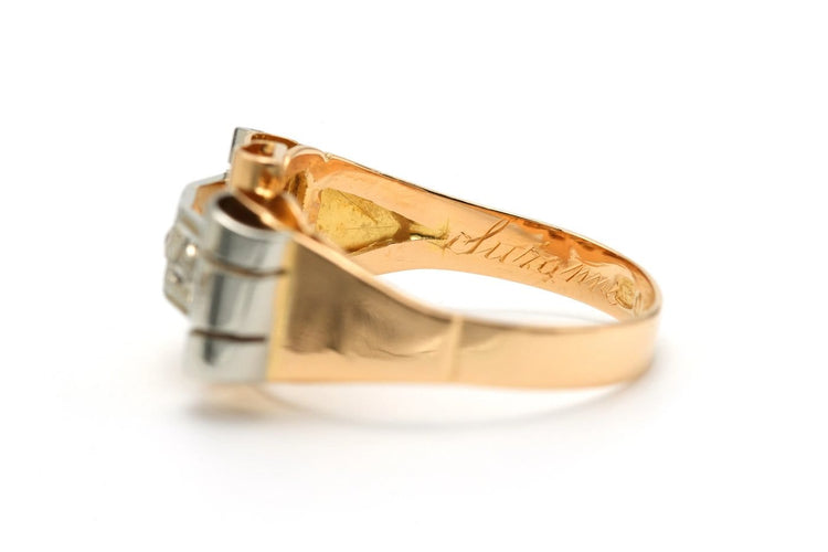 56 Art déco - Bague en or jaune et blanc 18 carats et diamants 58 Facettes 22767