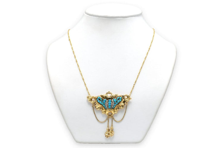 Napoléon III - Collier en or jaune, perles et turquoises 58 Facettes 23352
