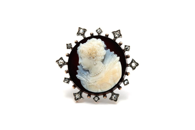 Art Nouveau - Broche en or blanc, agate et diamants 58 Facettes B837