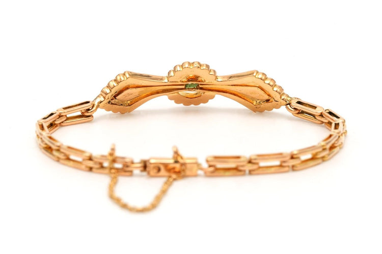 Art Nouveau - Bracelet en or jaune 18 carats, émeraudes et perles 58 Facettes 23682