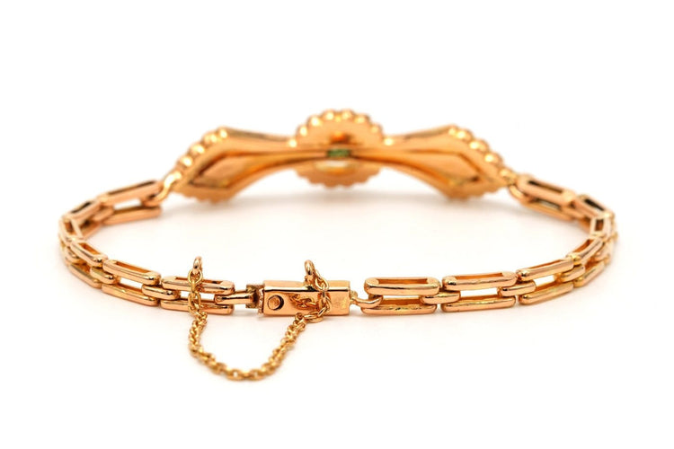 Art Nouveau - Bracelet en or jaune 18 carats, émeraudes et perles 58 Facettes 23682